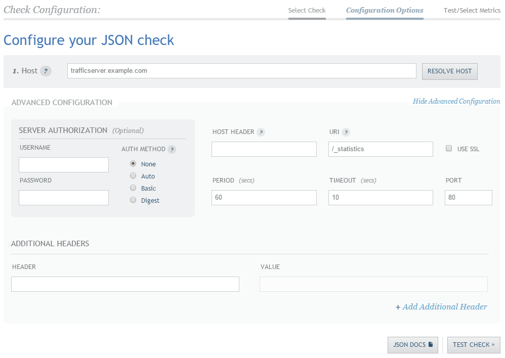 Advanced check configuration